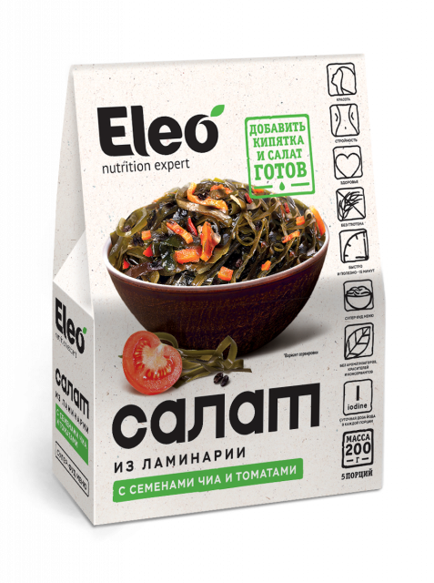 фотография  салат из ламинарии и семян чиа с томатами "eleo", 200г в каталоге от интернет-магазина ТравыЛечебные.РФ