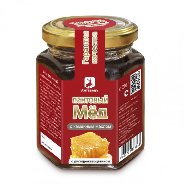 фотография  пантовый мёд с каменным маслом и дигидрокверцетином, 210г в каталоге от интернет-магазина ТравыЛечебные.РФ