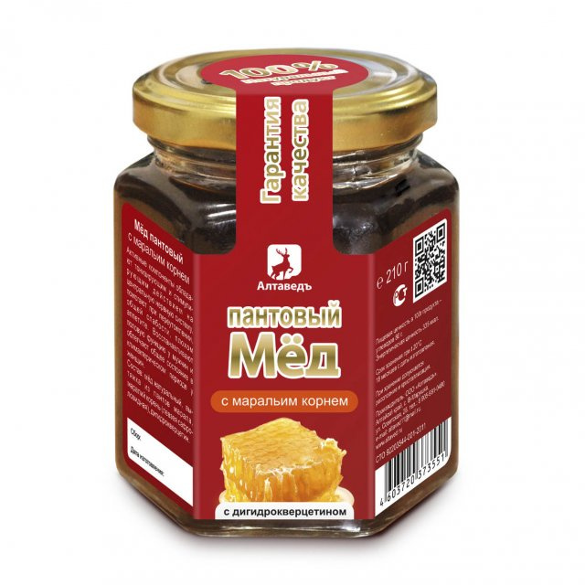 фотография  пантовый мёд с маральим корнем и дигидрокверцетином, 210г в каталоге от интернет-магазина ТравыЛечебные.РФ